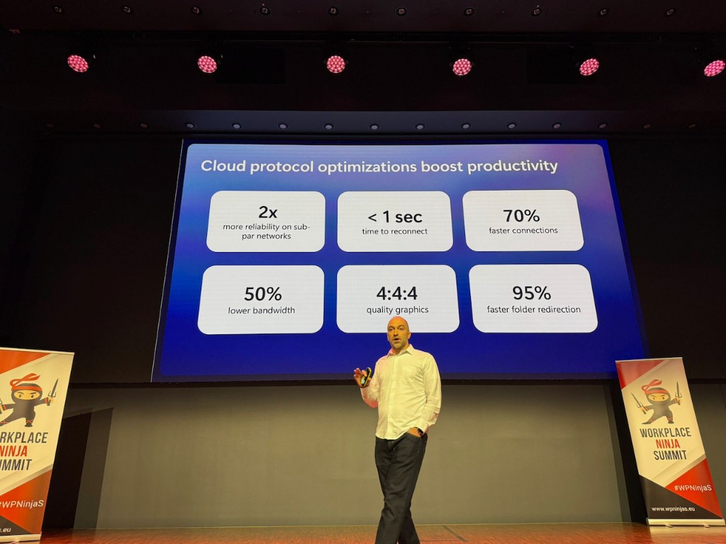 Phil at Workplace Ninja Summit presenting cloud protocol optimizations